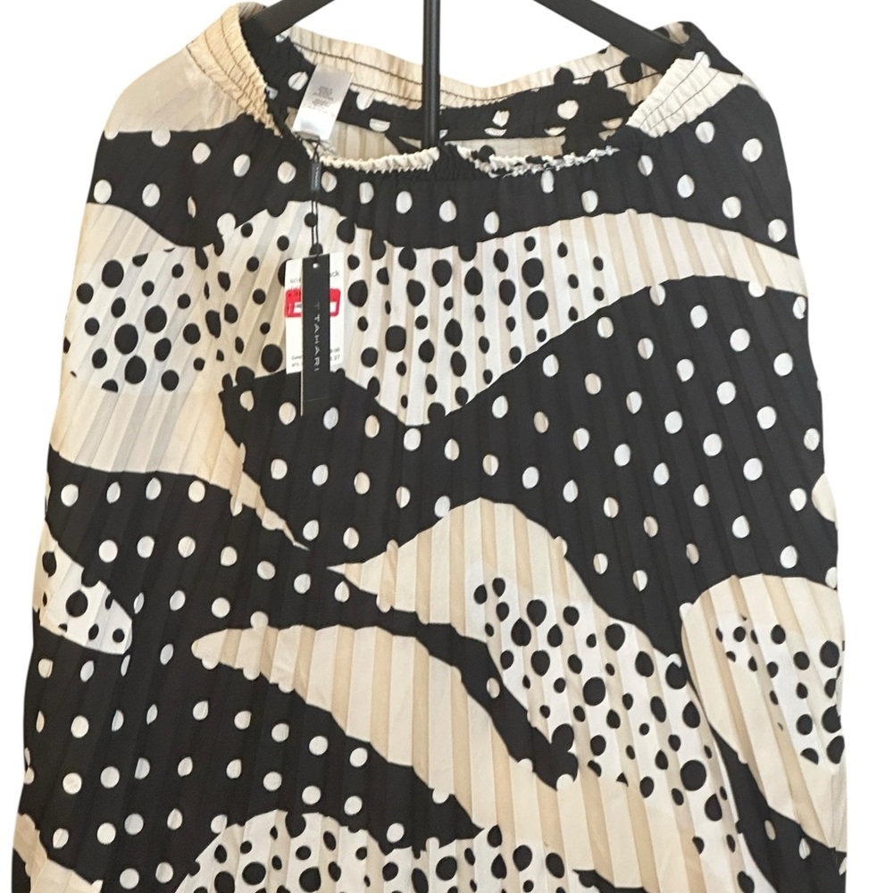 Tahari Black and Cream Polka Dot Midi Skirt - Picture 6 of 11